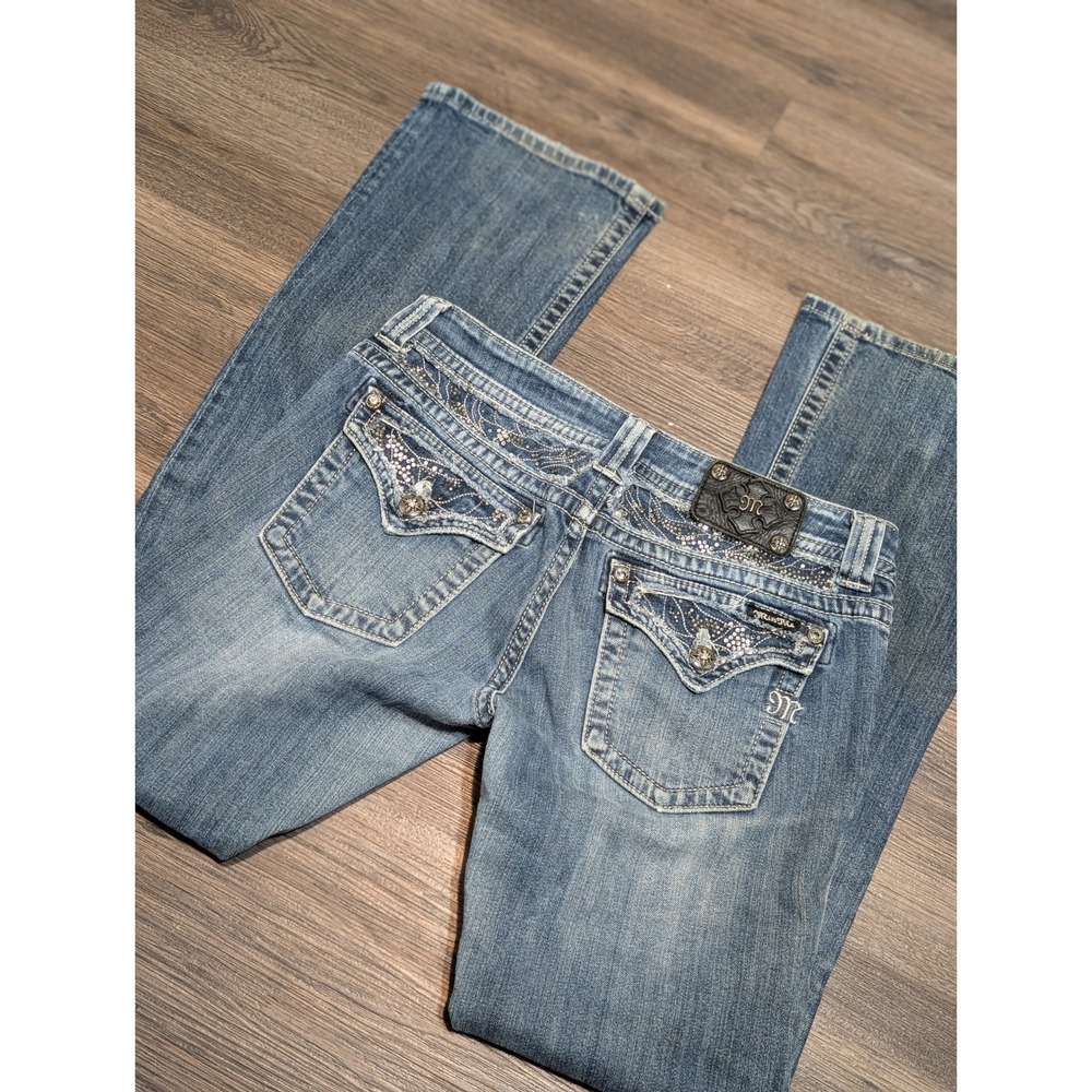 Miss Me JP5124B10 Bootcut Jeans Womens 30x33 Embellished Flap Pocket Blue Denim